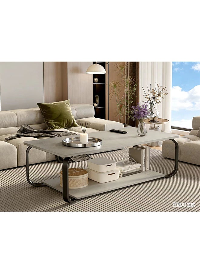 JCB CHIC 100×48×43CM Minimalist Rectangular Coffee Table with 2-Tier Storage,Multifunctional Tea Table, with Metal Legs,Durable Center Table Ideal for Living Room & Office，Easy Assembly - Image 1
